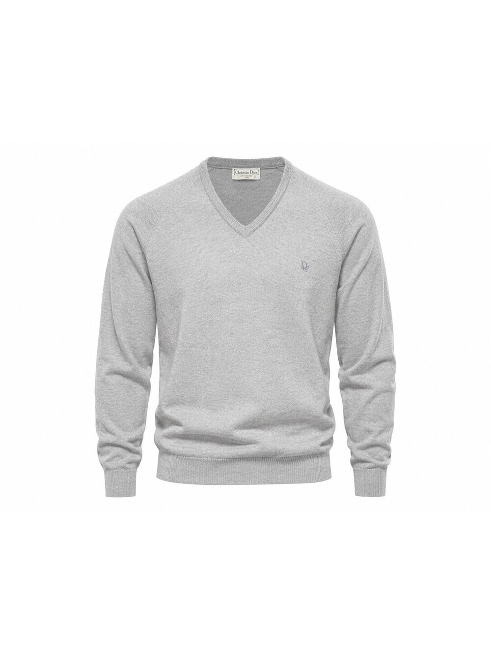 Vintage Christian Dior V-Neck Sweater Mens Size XL Gray Made In USA Acrylic Knit
